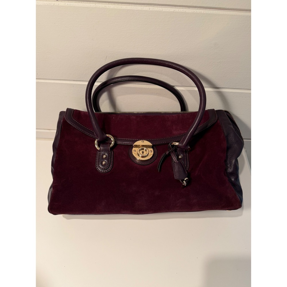 Marc Jacobs Burgundy Suede Leather Satchel Bag Gold Hardware Made in Italy